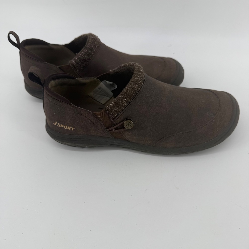 J Sport Jambu Alice Dark Brown Vegan Leather Knit Collar Slip On Shoes‎ Womens 7